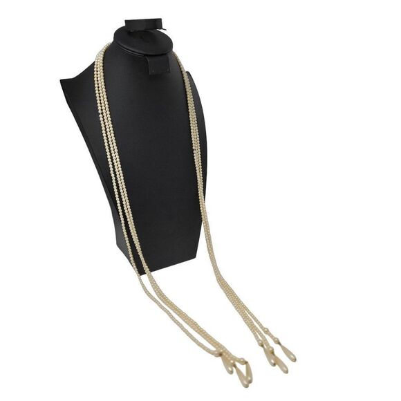 Vintage Signed Liz Claiborne Multi Strand Faux Pearl Tassel Lariat Necklace - Picture 11 of 14